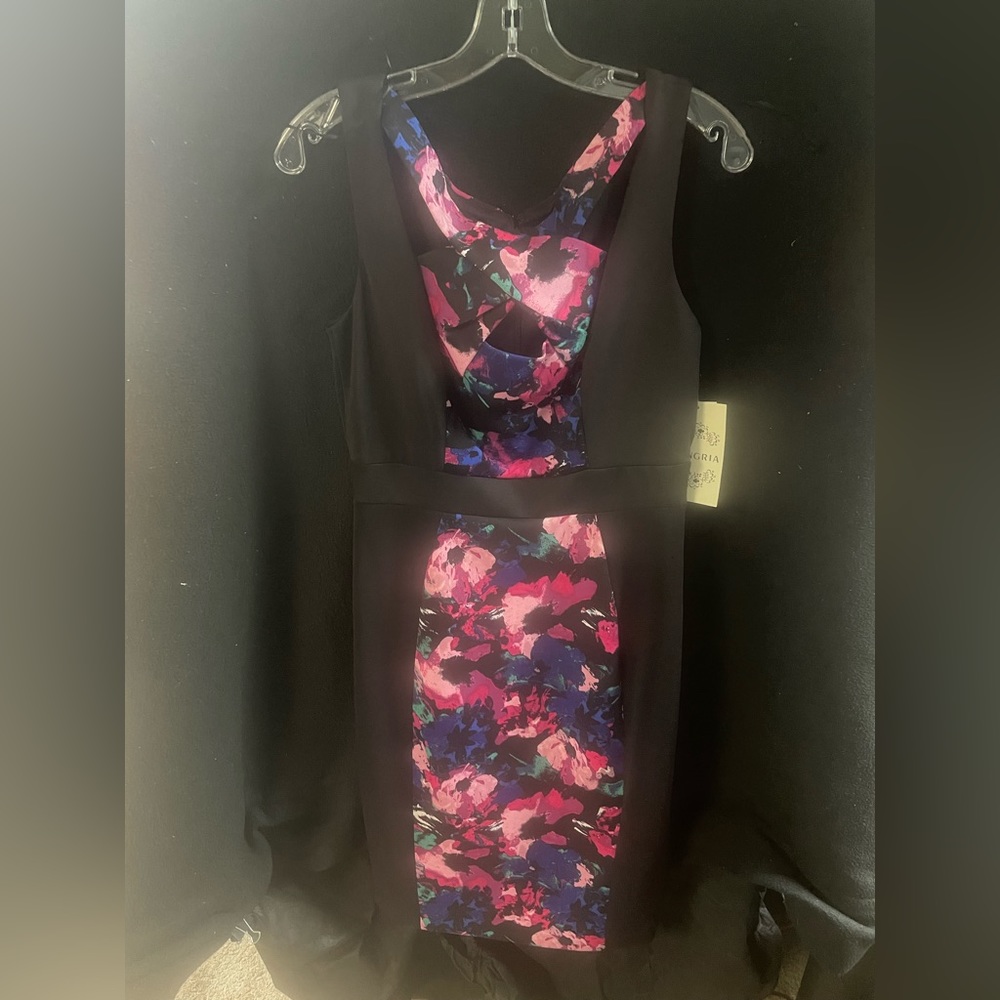 NWTs Size 8 black dress with pink floral design